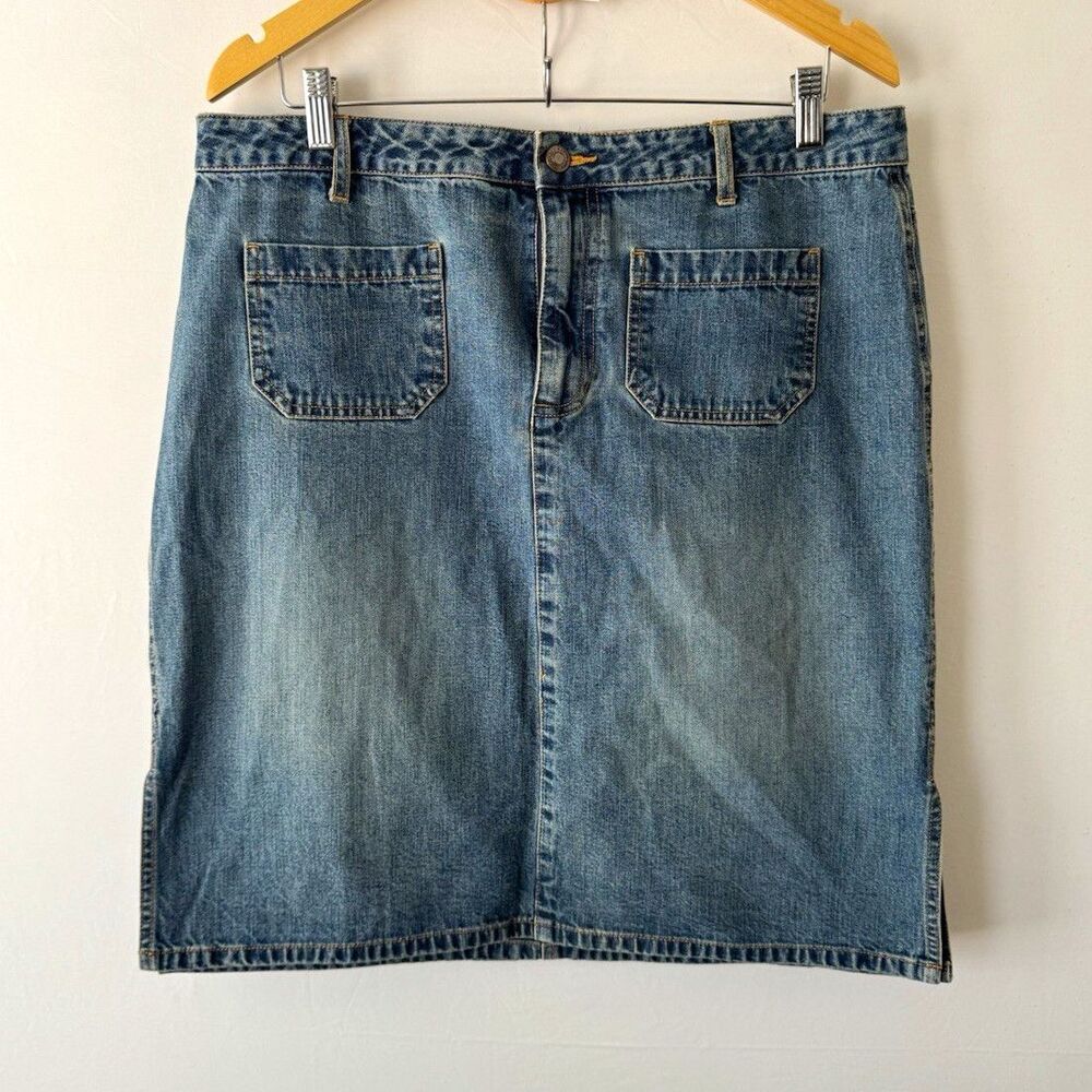 Old Navy Women’s Size 12 Blue Denim Knee Skirt Straight Pencil Mid Rise Pockets